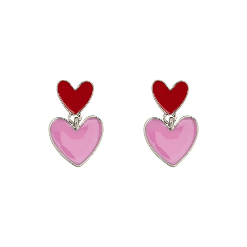 Oorbellen - Pink & Red Hearts Silver